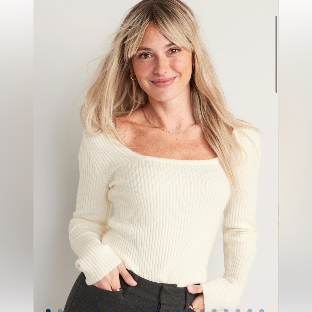 NWT Old Navy Fitted Cropped Square-Neck Rib-Knit Sweater for Women, Small